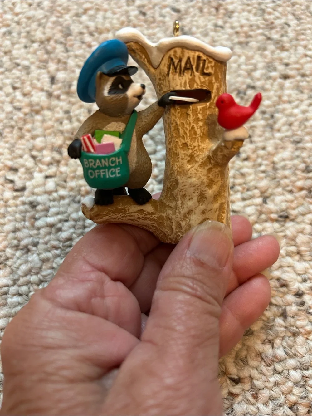 1989 Hallmark Mail Call Ornament Box - Green and Red